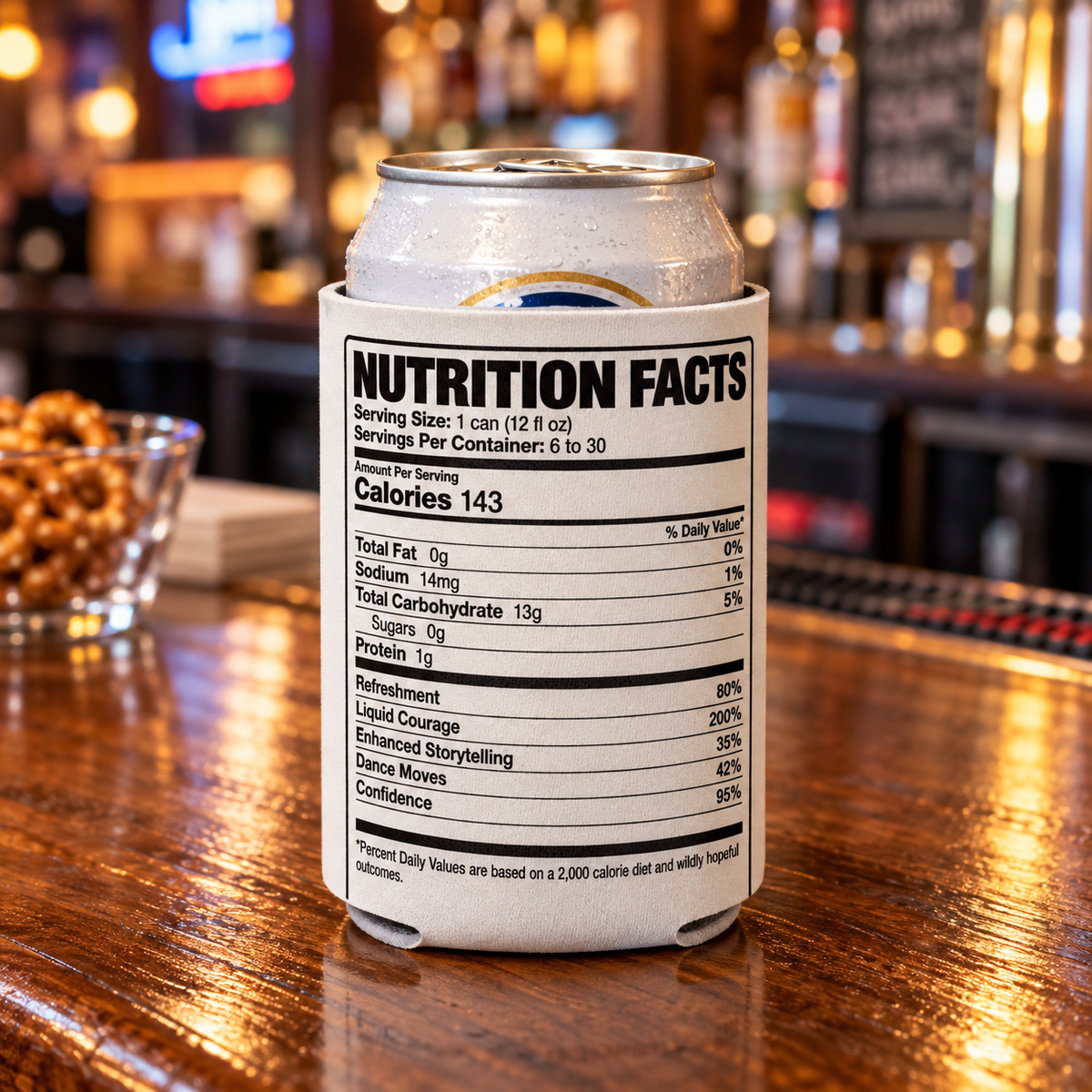 Wholesale Beer Nutrition Facts Koozie - Shady Front