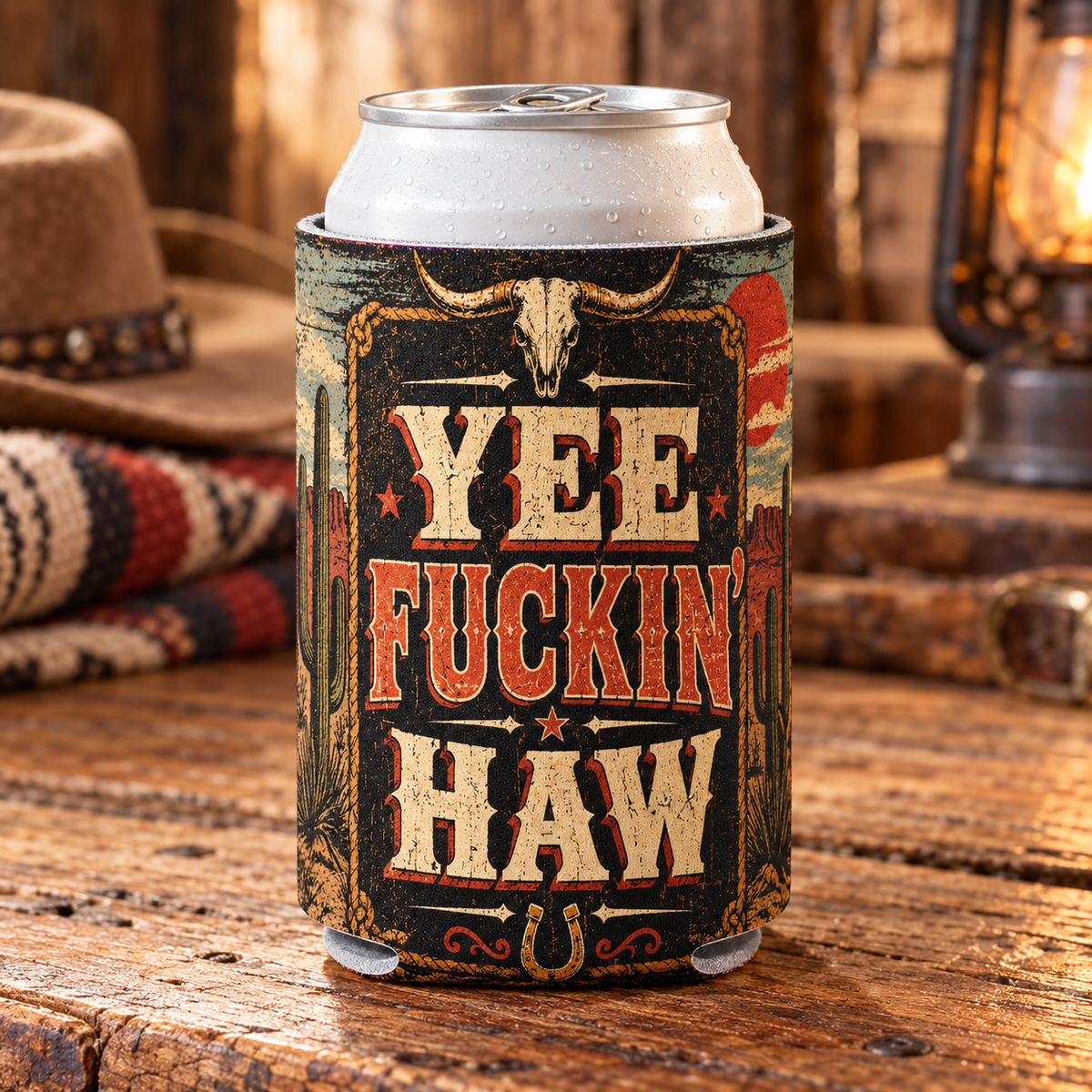 Wholesale Yee Haw Long Horn Can Cooler - Shady Front