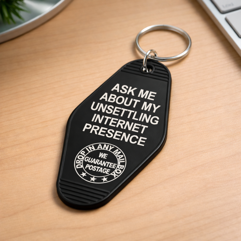 Wholesale ​Ask Me About My Unsettling Internet Presence Room Keychain - Shady Front
