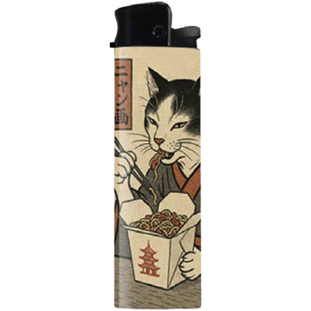 Wholesale ​Cat with Takeout Japanese Ukiyo-e Style Lighter - Shady Front