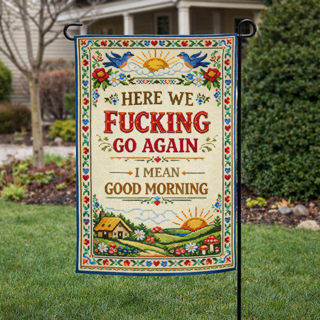 Wholesale ​Here We F - king Go Again Garden Flag - Shady Front