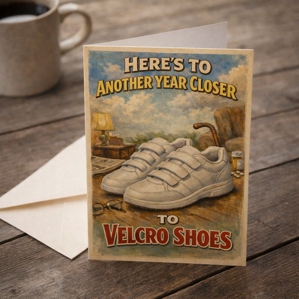 Wholesale ​Heres to Another Year Closer to Velcro Shoes Birthday Card - Shady Front