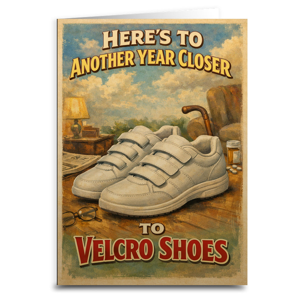 Wholesale ​Heres to Another Year Closer to Velcro Shoes Birthday Card - Shady Front