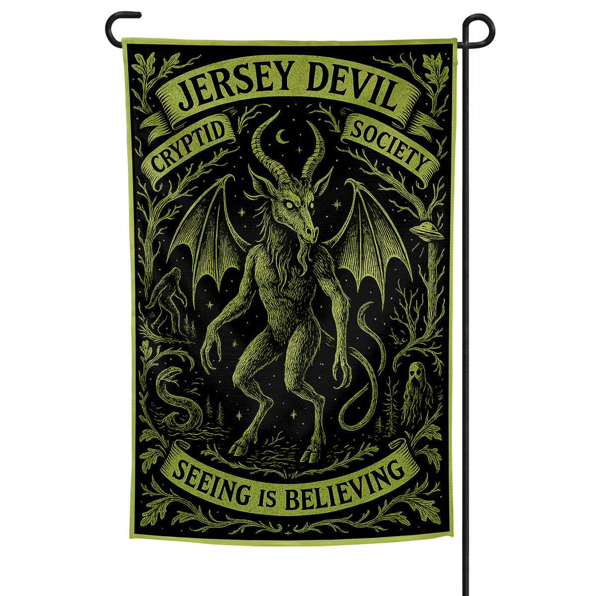 Wholesale ​Jersey Devil Cryptid Society Garden Flag - Shady Front