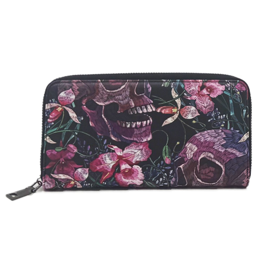 Wholesale ​Skulls and Flowers Clutch Wallet - Shady Front