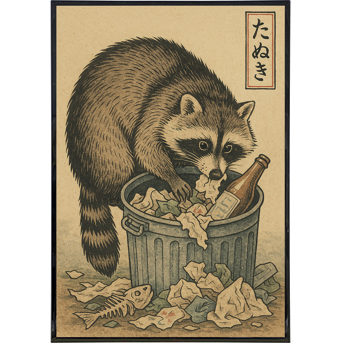 Wholesale ​Trash Panda Japanese Ukiyo-e Original Poster Print - Shady Front