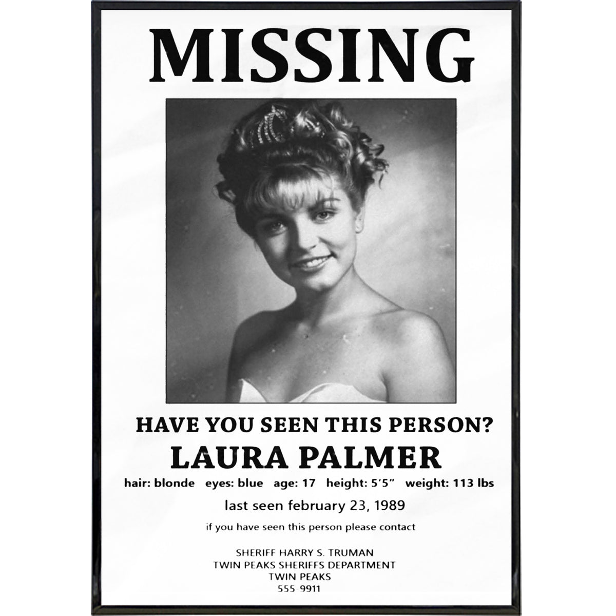 Wholesale ​Twin Peaks Inspired Laura Palmer Missing Poster Print - Shady Front