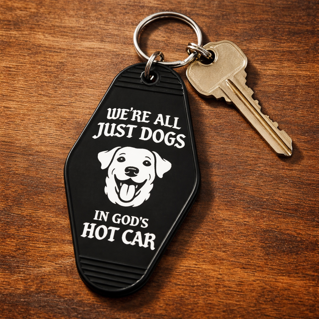 Wholesale ​We're All Just Dogs In Gods Hot Car Room Keychain - Shady Front