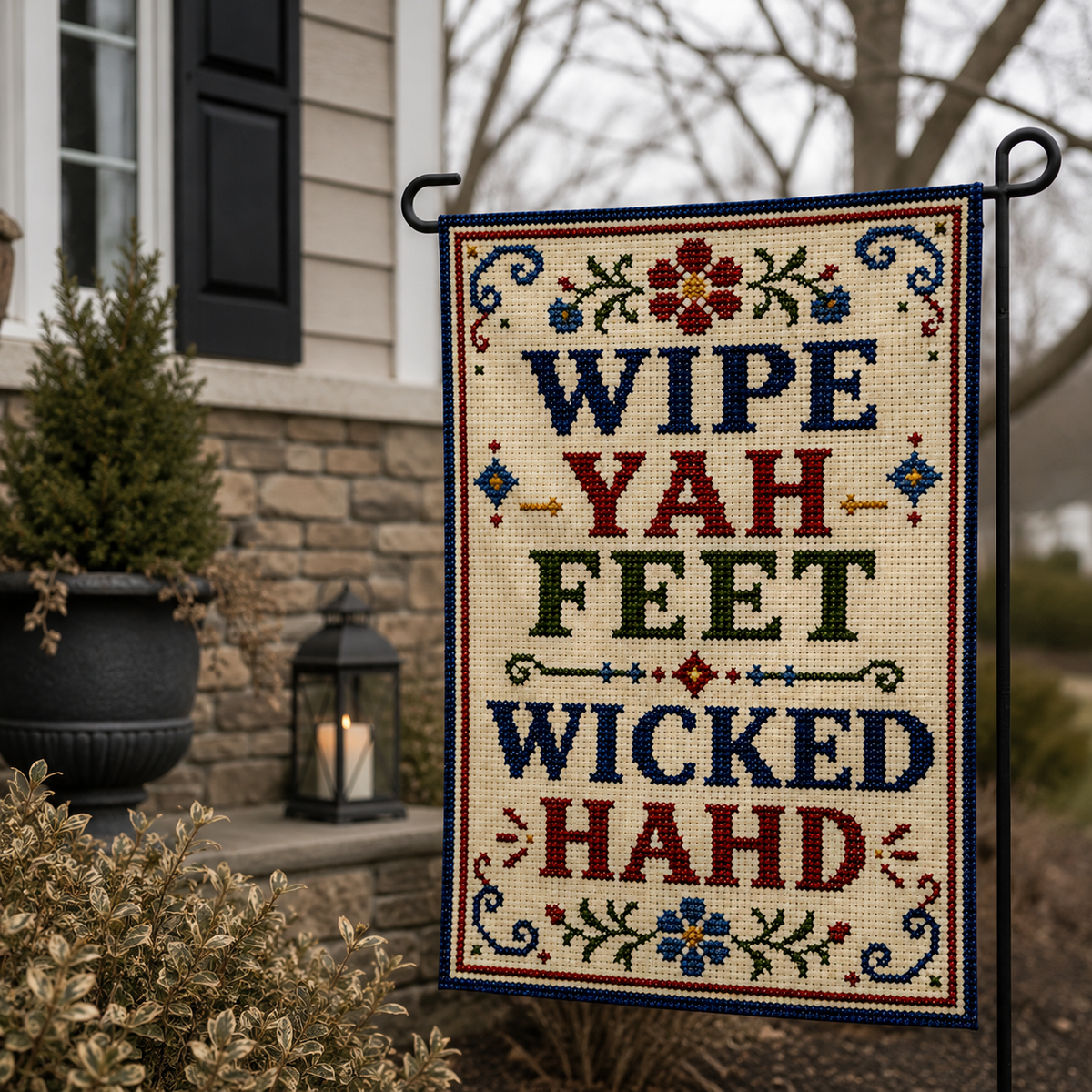 Wholesale ​Wipe Yah Feet Wicked Hahd Garden Flag - Shady Front