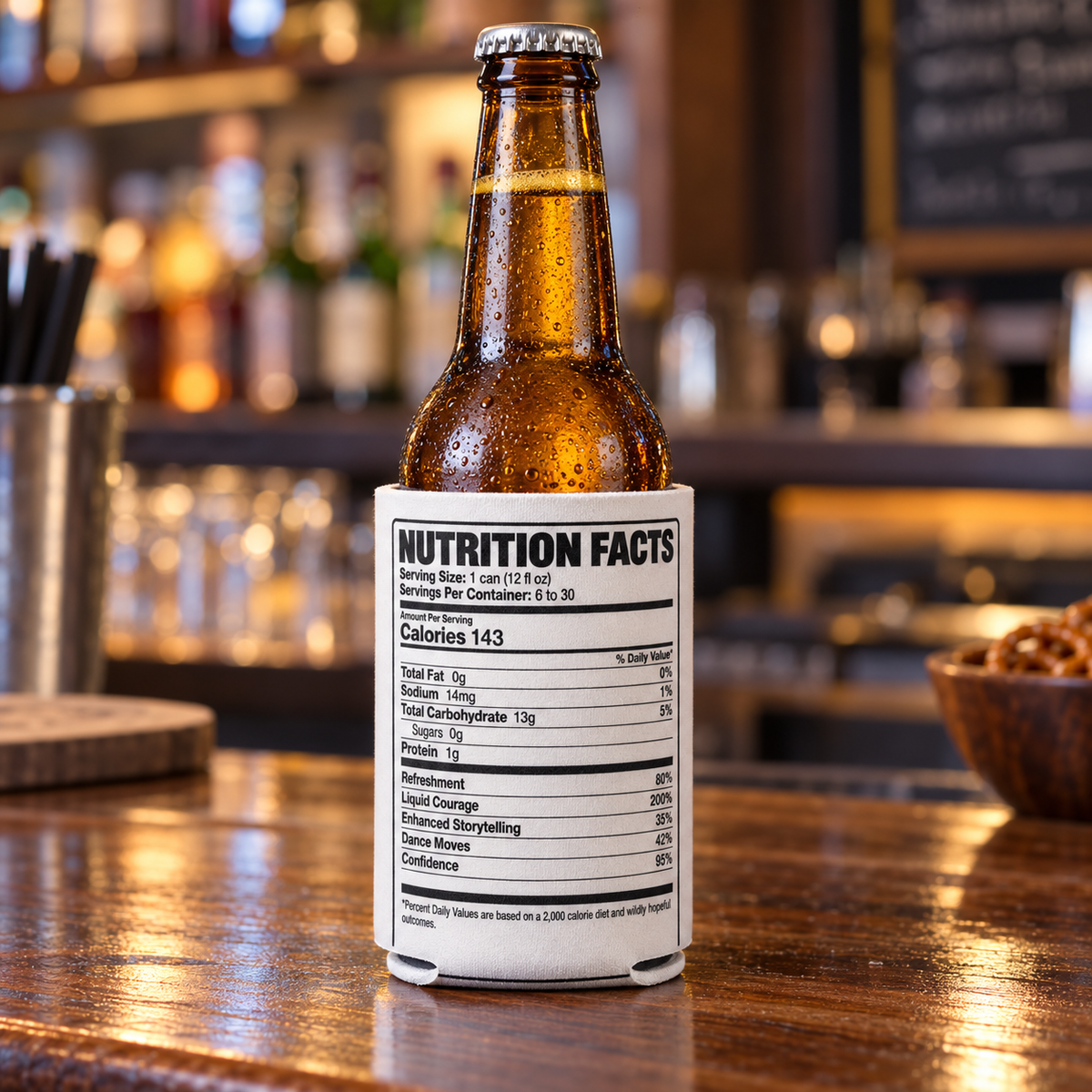 Wholesale Beer Nutrition Facts Koozie - Shady Front