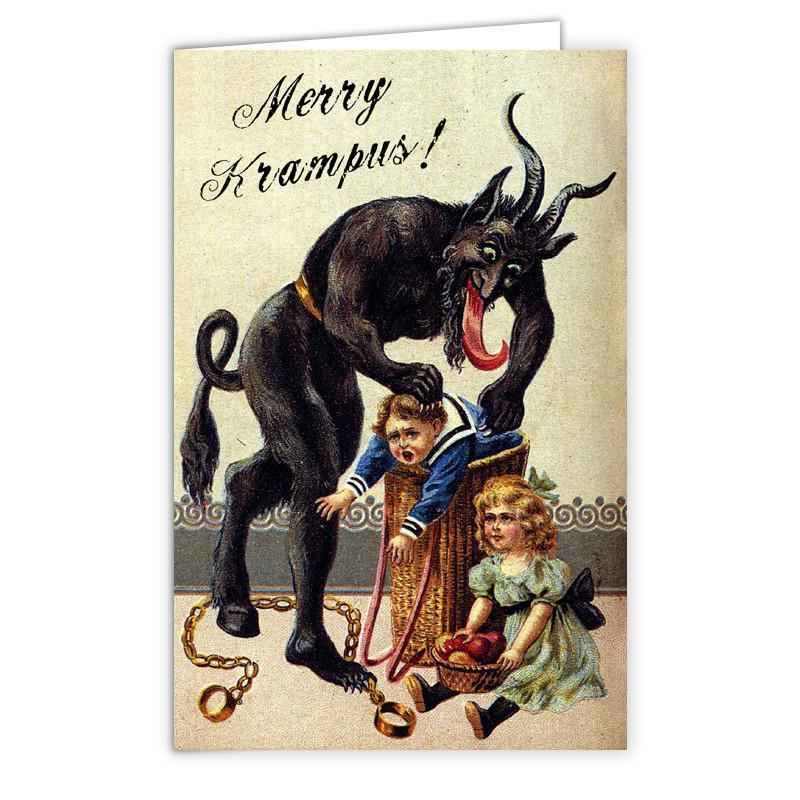 Wholesale ​Kid in a Basket Krampus Christmas Card - Shady Front